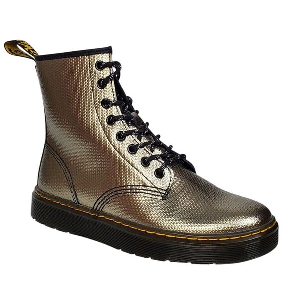 Dr. Martens Shoes - Dr. Martens Zavala 8 Eye Gunmetal Silver Textured Leather Boots Womens US 7/Eu38